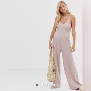 Micha Lounge ASOS Dusty Pink Strappy Jumpsuit in Rib Knit Size XS